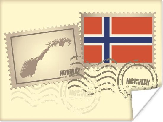 Poster tekening van een postzegel uit Noorwegen