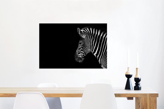 Poster Zebra sur fond noir papier 90x60 cm - Tirage photo sur Poster (décoration murale salon / chambre) / Poster Animaux sauvages