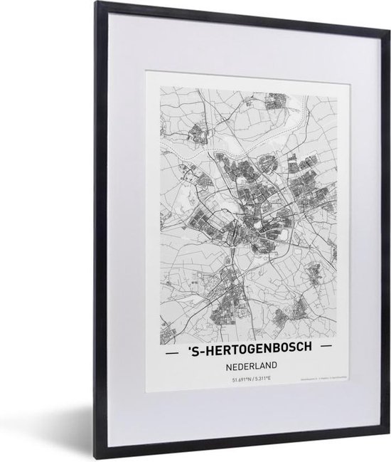 Fotolijst incl. Poster - Stadskaart 's-Hertogenbosch - 30x40 cm - Posterlijst - Plattegrond