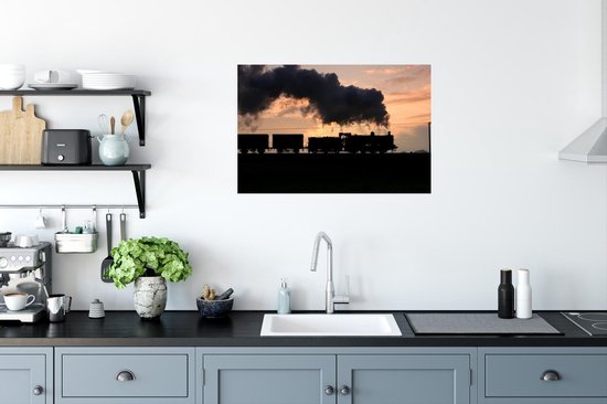 Poster Une locomotive à vapeur au coucher du soleil 90x60 cm - Tirage photo sur Poster (décoration murale salon / chambre)