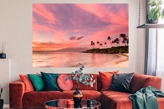 Poster Sunset on tropical beach papier 180x120 cm - Tirage photo sur Poster (décoration murale salon / chambre) / Poster Paysages / Mer et plage XXL / Groot format!