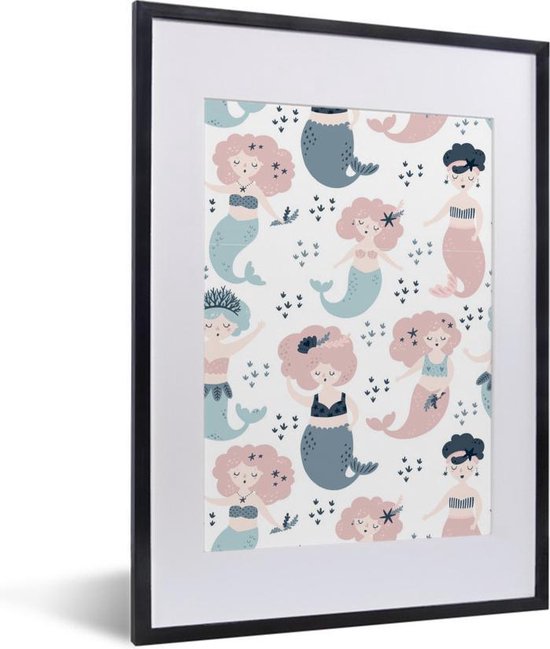 Fotolijst incl. Poster - Patroon - Zeemeermin - Dieren - 30x40 cm - Posterlijst