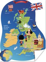 Poster Kaart van het Verenigd Koninkrijk en Ierland met illustraties - 30x40 cm