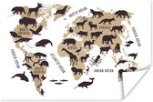 Décoration murale - Wereldkaart - Marron - Animaux - 60x40 cm - Affiche