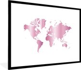 Affiche avec cadre Wereldkaart - Rose - Brillant - 80x60 cm