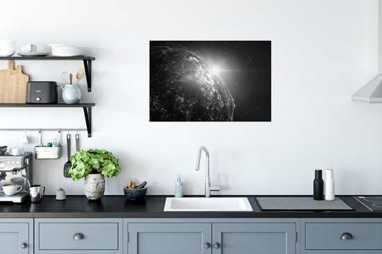 Réseau de la terre en papier poster noir et blanc 60x40 cm - Tirage photo sur Poster (décoration murale salon / chambre)