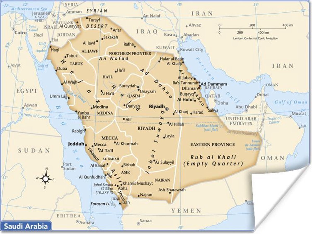 Poster de kaart van Saudi-Arabië - 40x30 cm | bol.com