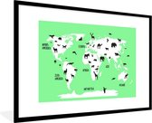 Wereldkaart Kinderen - Dieren - Mintgroen - Schoolplaat - Kinderkamer - 90x60 cm