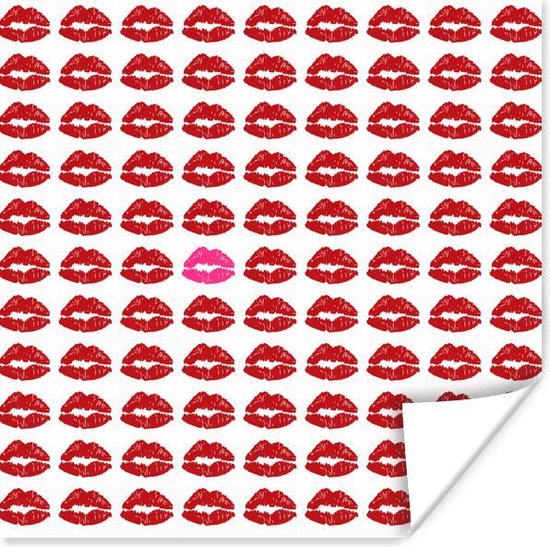 Dubbelzinnig Piket achterstalligheid Poster Afbeelding van rode kus afdrukken - 50x50 cm | bol.com