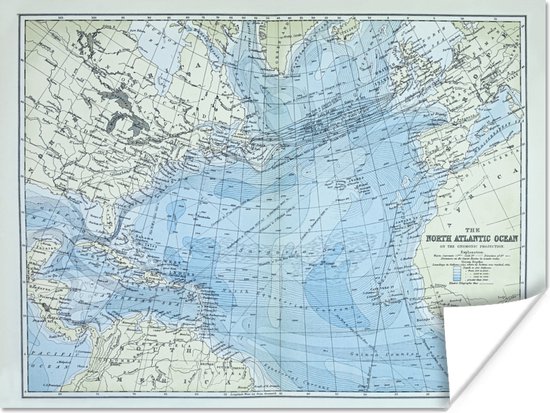Poster - Klassieke wereldkaart Noordelijke Atlantische oceaan - 40x30