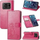 Voor Sharp R6 Vier-blad sluiting Reliëf Gesp Mobiele Telefoon Bescherming Lederen Case met Lanyard & Card Slot & Portemonnee & Beugel Functie (Magenta)