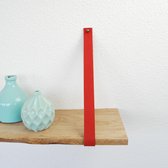 Leren plankdragers rood – 2,5 cm breed – Echt leer –  Set van 2 stuks - Handmade in Holland - 18 kleuren!
