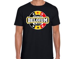 Have fear Belgium is here t-shirt met sterren embleem in de kleuren van de Belgische vlag - zwart - heren - Belgie supporter / Belgisch elftal fan shirt / EK / WK / kleding XL