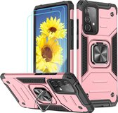 Samsung A72 Hoesje Heavy Duty Armor Hoesje Rose Goud - Galaxy A72 5G / 4G Case Kickstand Ring cover met Magnetisch Auto Mount- Samsung A72 screenprotector 2 pack