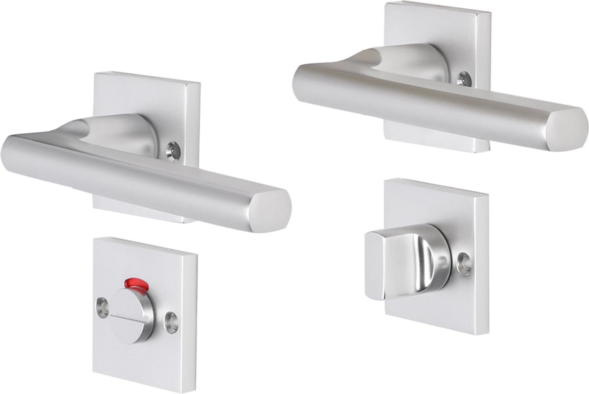 Deurkruk - Impresso Leeds - Voor binnen - Vierkant met schroeven en vierkant toiletrozet - Aluminium - 2 stuks