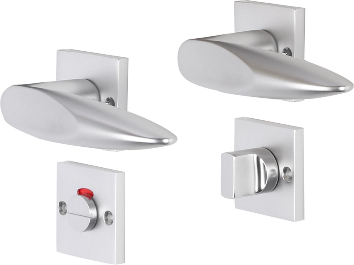 Deurkruk - Impresso Sutton - Voor binnen - Vierkant met schroeven en vierkant toiletrozet - Aluminium - 2 stuks