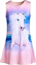 Meisjes jurk paarden roze mouwloos | Maat 116/ 6Y