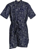 Meisjes jurk Marine met bladeren print | Maat 128/ 8Y