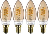 4 stuks Philips LED kaarslamp E14 3.5W 2000K Goud Dimbaar