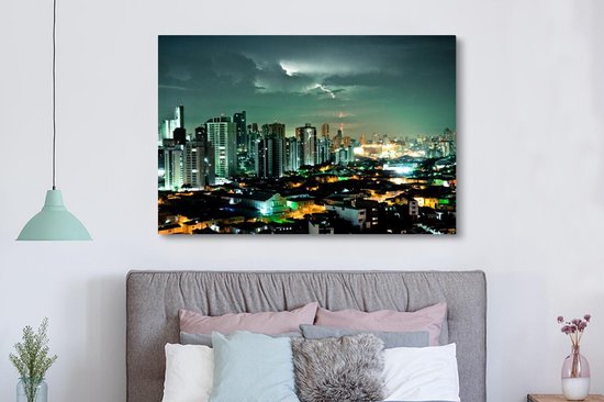 Ciel bleu-vert dans une nuit orageuse sur la toile brésilienne de São Paulo 180x120 cm - Tirage photo sur toile (Décoration murale salon / chambre) XXL / Groot format!