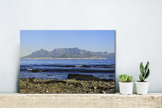 Canvas Schilderij Zicht op de Tafelberg in Kaapstad vanaf Robbeneiland in Zuid-Afrika - 30x20 cm - Wanddecoratie
