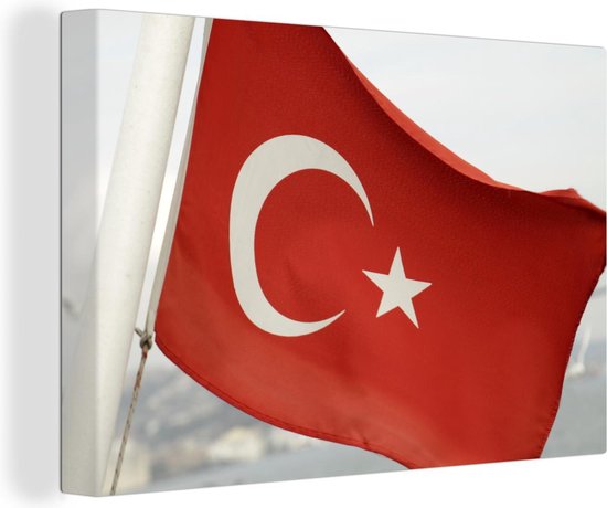 Canvas Schilderij De vlag van Turkije wappert in de wind - 60x40 cm - Wanddecoratie