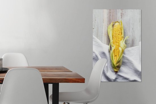Maïs frais et bio avec un torchon de cuisine Toile 40x60 cm - Tirage photo sur toile (Décoration murale salon / chambre)
