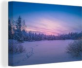 Canvas Schilderij Koud en besneeuwd winterlandschap - 120x80 cm - Wanddecoratie