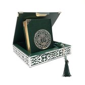 Karton Luxe box met Koran en tesbih Donker Groen - Zilver