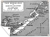 Tuinschilderij Een zwart-wit illustratie van een antieke kaart van Bermuda - 80x60 cm - Tuinposter - Tuindoek - Buitenposter