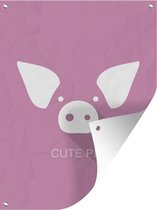 Poster de jardin portrait de cochon sur fond rose 120x160 cm - Toile de jardin / Toile d'extérieur / Peintures d'extérieur (décoration de jardin) XXL / Groot format!