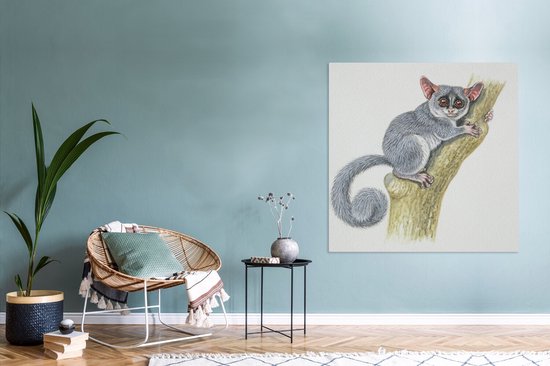 Illustration d'un tarsier gris 120x160 cm - Tirage photo sur toile (Décoration murale salon / chambre) XXL / Groot format!