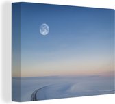 Canvas Schilderij Maan - Sneeuw - Winter - 80x60 cm - Wanddecoratie