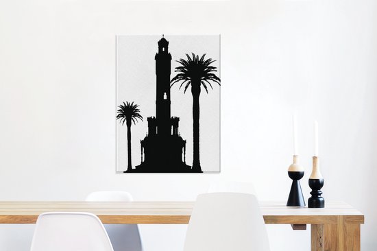 Illustration Zwart et blanc d'une tour à Izmir en Turquie 60x80 cm - Tirage photo sur toile (Décoration murale salon / chambre)