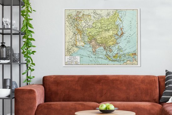 Carte du monde classique Asie - 120x90 cm - Toile
