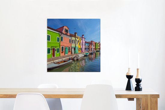 Peintures sur toile - Bateaux devant des maisons colorées à Burano - 50x50 cm - Décoration murale
