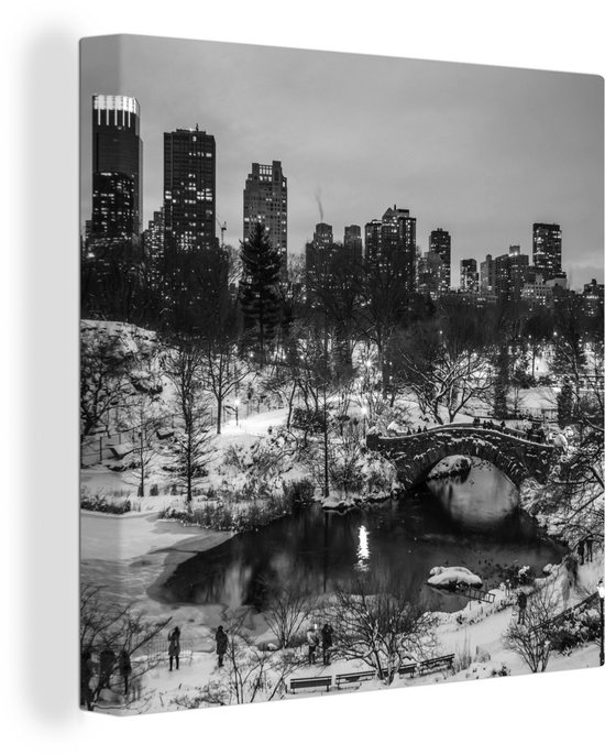 Canvas Schilderij Winter in Central Park, New York -zwart-wit - 20x20 cm - Wanddecoratie