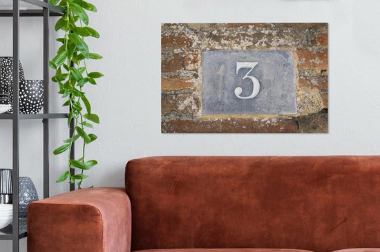 Tableau sur toile numéro 3 signe numéro de maison - 90x60 cm - Décoration murale