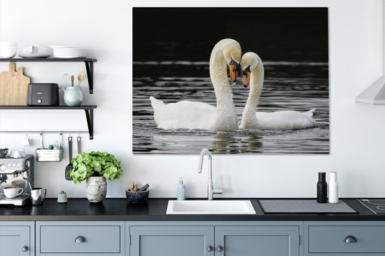 Deux cygnes câlins 120x90 cm - Tirage photo sur toile (Décoration murale salon / chambre) / Peintures sur toile animaux sauvages