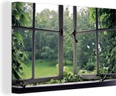 Toile de fenêtre ancienne envahie par la végétation 2cm 120x80 cm - Tirage photo sur toile (Décoration murale salon / chambre)