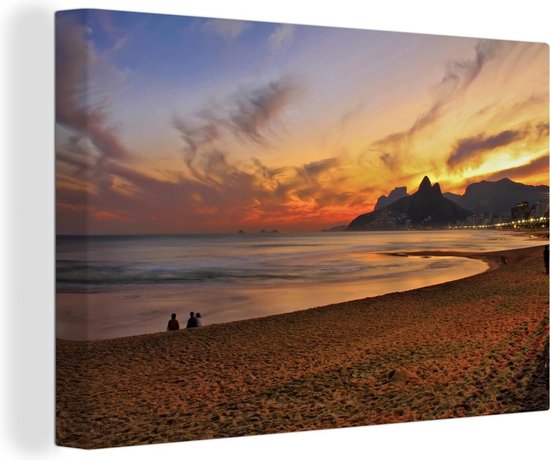 Canvas schilderij 150x100 cm - Wanddecoratie Het Zuid-Amerikaanse Ipanema- strand in