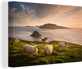 Canvas schilderij 150x100 cm - Wanddecoratie Schapen aan de Ierse kust - Muurdecoratie woonkamer - Slaapkamer decoratie - Kamer accessoires - Schilderijen