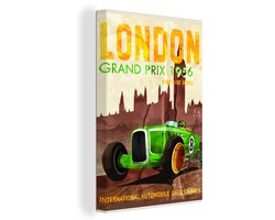 Canvas Schilderij Racen - Vintage - Londen - 20x30 cm - Wanddecoratie - Vaderdag cadeau - Geschenk - Cadeautje voor hem - Tip - Mannen