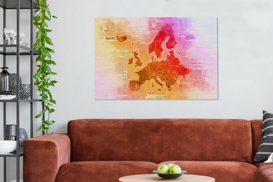 Carte de l'Europe en différentes couleurs chaudes sur papier journal 120x80 cm - Tirage photo sur toile (Décoration murale salon / chambre)