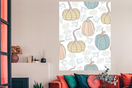 Motif gourdes et feuilles d'automne 120x180 cm / Poster Fleurs XXL / Groot format!
