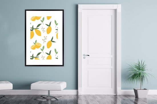 Photo encadrée - Citrons abstraits sur fond blanc Cadre photo noir avec passe-partout blanc 80x120 80x120 cm - Affiche encadrée (Décoration murale salon / chambre)