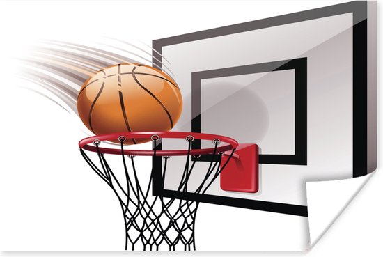Poster Een illustratie van een basketbal die in de basket valt - 40x30 cm