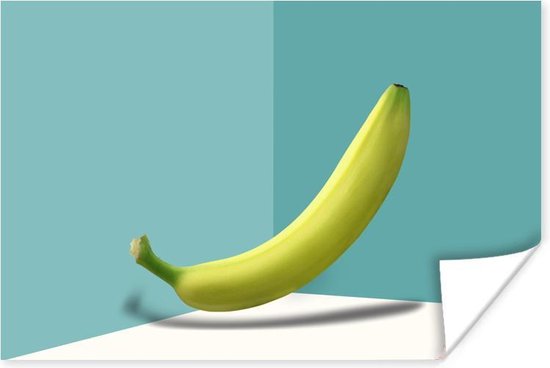 Niet rijpe banaan zwevend tussen muren Poster 90x60 cm - Foto print op Poster (wanddecoratie woonkamer / slaapkamer)