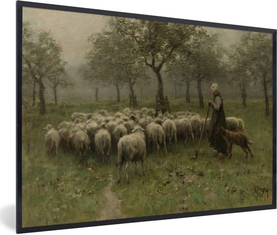 Fotolijst incl. Poster - Herderin met kudde schapen - Schilderij van Anton Mauve - 60x40 cm - Posterlijst