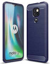 Voor Motorola Moto G9 Play Brushed Texture Carbon Fiber TPU Case (Marineblauw)